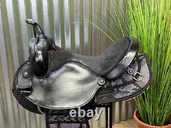 15 BIG HORN Black & Aztec Print Light Weight Western Trail Horse Saddle #187