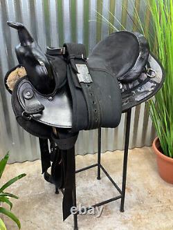 15 BIG HORN Black & Aztec Print Light Weight Western Trail Horse Saddle #187