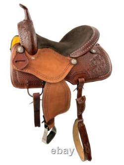 15 Barrel Style Western Horse Saddle With Suede Seat And Silver Dots