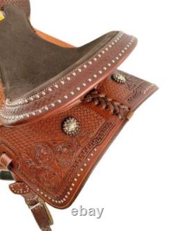 15 Barrel Style Western Horse Saddle With Suede Seat And Silver Dots