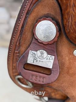 15 Big Horn Barrel Saddle- #1511 Deep Seat, Western, Oak Leaf, Clean