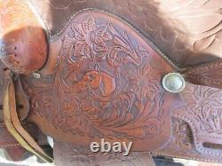 15'' Big W Saddlery Full Qh Bars Western Floral Tooled Trail Saddle #1200 27#