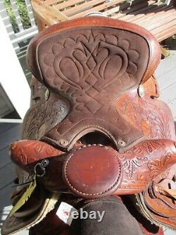 15'' Big W Saddlery Full Qh Bars Western Floral Tooled Trail Saddle #1200 27#