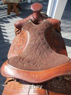 15'' Big W Saddlery Full Qh Bars Western Floral Tooled Trail Saddle #1200 27#