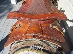 15'' Big W Saddlery Full Qh Bars Western Floral Tooled Trail Saddle #1200 27#