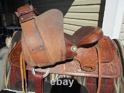 15'' Big W Saddlery Full Qh Bars Western Floral Tooled Trail Saddle #1200 27#