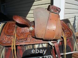 15'' Big W Saddlery Full Qh Bars Western Floral Tooled Trail Saddle #1200 27#