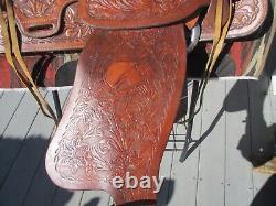 15'' Big W Saddlery Full Qh Bars Western Floral Tooled Trail Saddle #1200 27#