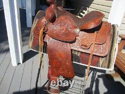 15'' Big W Saddlery Full Qh Bars Western Floral Tooled Trail Saddle #1200 27#