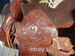 15'' Big W Saddlery Full Qh Bars Western Floral Tooled Trail Saddle #1200 27#