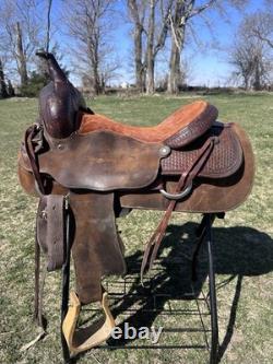15 Billy Cook Ranch cutting Saddle, Brown Leather, Traditional Design