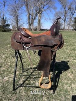 15 Billy Cook Ranch cutting Saddle, Brown Leather, Traditional Design