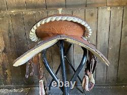 15 Billy Cook Western Barrel Racing Saddle Beautiful Silver Feather Accents