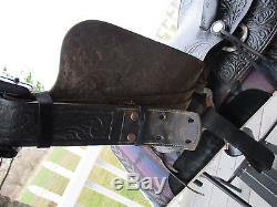 15'' Black Leather Simco Brand Antique Western Cowboys Saddle W Slick Seat QHB