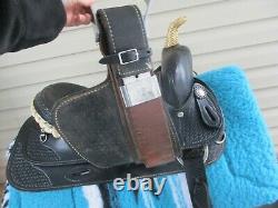 15'' Black Leather Western Barrel Saddle Sqh Bars 27lbs