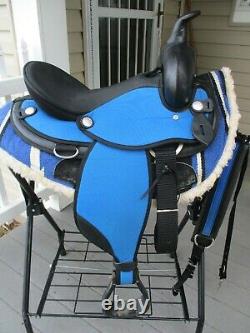 15'' Blue Abetta Classic western Barrel/ trail saddle QH BARS w breast collar