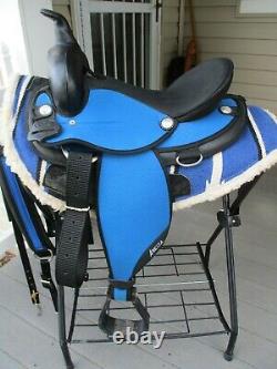 15'' Blue Abetta Classic western Barrel/ trail saddle QH BARS w breast collar