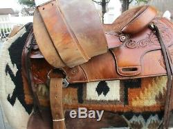 15'' Bona Allen Western Leather Tooled Trail Saddle Sqbars #1392