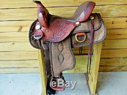 15 Brown Wyoming Custom Cordura Western Saddle w Tooling WIDE DRAFT Made in USA