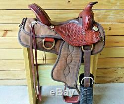 15 Brown Wyoming Custom Cordura Western Saddle w Tooling WIDE DRAFT Made in USA