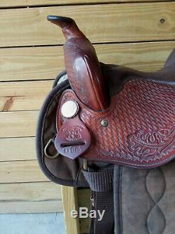 15 Brown Wyoming Custom Cordura Western Saddle w Tooling WIDE DRAFT Made in USA