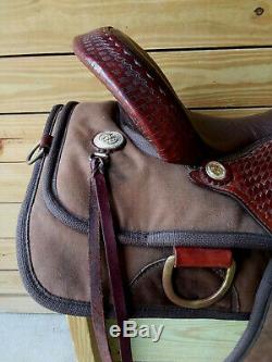 15 Brown Wyoming Custom Cordura Western Saddle w Tooling WIDE DRAFT Made in USA