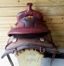 15 Brown Wyoming Custom Cordura Western Saddle w Tooling WIDE DRAFT Made in USA