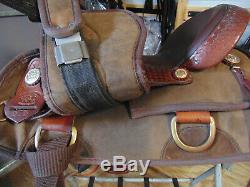 15 Brown Wyoming Custom Cordura Western Saddle w Tooling WIDE DRAFT Made in USA