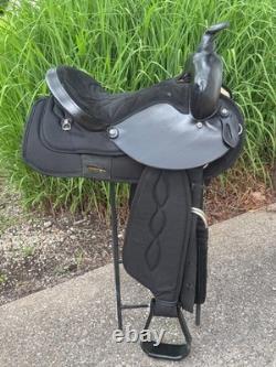15 CHISHOLM TRAIL Black Light Weight Leather & Cordura Western Saddle CLEAN