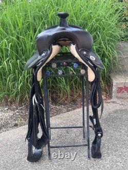 15 CHISHOLM TRAIL Black Light Weight Leather & Cordura Western Saddle CLEAN