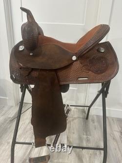 15 Circle Y Barrel Racing Western Saddle, Brown Leather, Traditional