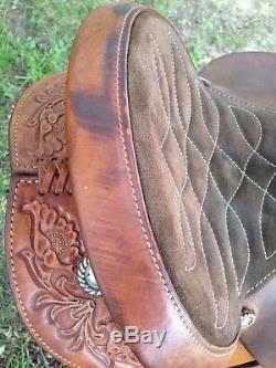 15 Circle Y Barrel Saddle Western Brown Leather FQHB Roughout Round Skirt