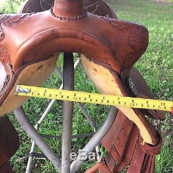 15 Circle Y Barrel Saddle Western Round Skirt Brown Leather Tooled 7 Gullet