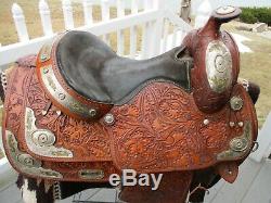 15'' Congress Leather Two Tone Silver Equitation Western Show Saddle Qh Bars