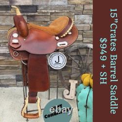 15 Crates Roundskirt Barrel Saddle- Deep Seat, Western, Basket Weave