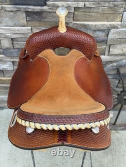 15 Crates Roundskirt Barrel Saddle- Deep Seat, Western, Basket Weave
