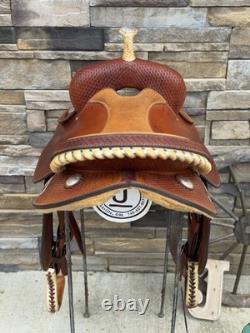 15 Crates Roundskirt Barrel Saddle- Deep Seat, Western, Basket Weave