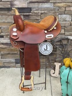 15 Crates Roundskirt Barrel Saddle- Deep Seat, Western, Basket Weave