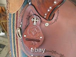 15'' Diamond Cross Western Barrel Saddle Fqh Bars Studded & Bling