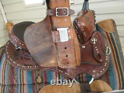 15'' Diamond Cross Western Barrel Saddle Fqh Bars Studded & Bling