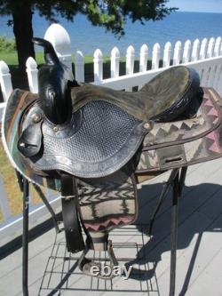 15'' FQH Saddle King Black AZTEC leather & cordura western Barrel/trail saddle