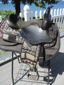 15'' FQH Saddle King Black AZTEC leather & cordura western Barrel/trail saddle