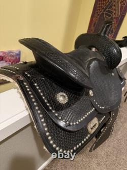 15 FQHB BLACK and Silver Western Saddle Lightweight, Show Saddle NO STIRRUPS