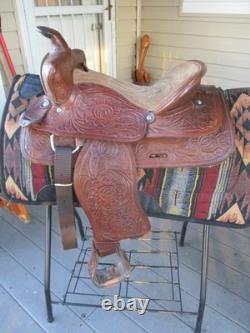15'' Fqh Bar Texas-west #6 Western Floral Tooled Trail Saddle 21.4lbs USA