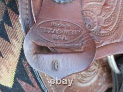 15'' Fqh Bar Texas-west #6 Western Floral Tooled Trail Saddle 21.4lbs USA