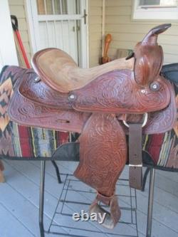 15'' Fqh Bar Texas-west #6 Western Floral Tooled Trail Saddle 21.4lbs USA