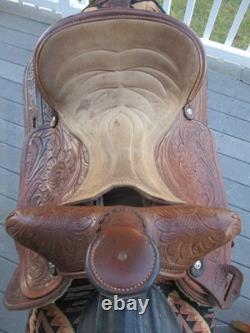 15'' Fqh Bar Texas-west #6 Western Floral Tooled Trail Saddle 21.4lbs USA