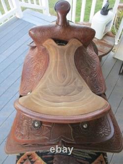 15'' Fqh Bar Texas-west #6 Western Floral Tooled Trail Saddle 21.4lbs USA