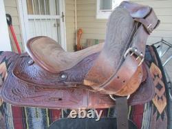 15'' Fqh Bar Texas-west #6 Western Floral Tooled Trail Saddle 21.4lbs USA