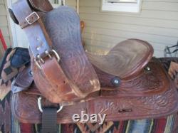 15'' Fqh Bar Texas-west #6 Western Floral Tooled Trail Saddle 21.4lbs USA